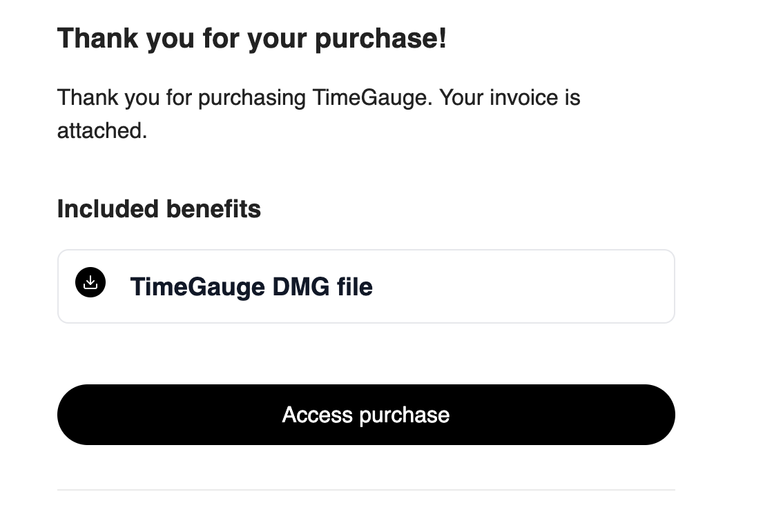 Polar receipt showing the TimeGauge access link